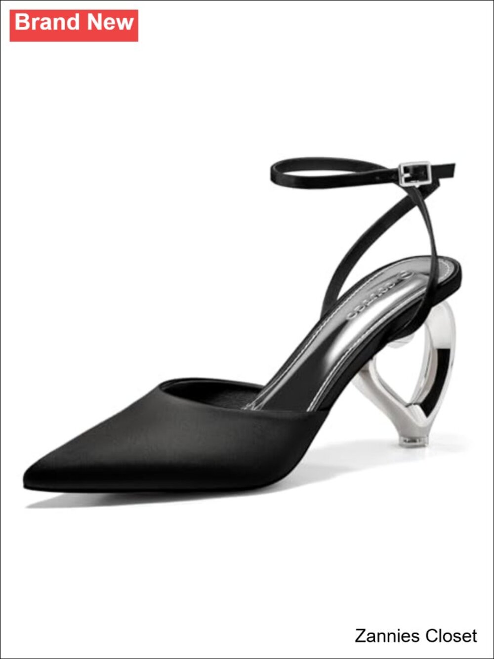 ✨Kitten Heels Pointed Toe Heart Heel Ankle Strap Satin Pumps Wedding Prom Dress